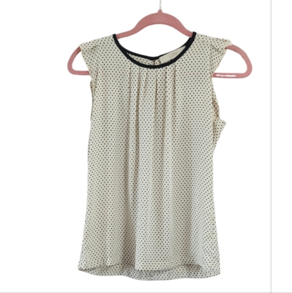 LOFT Cream and Black Polka Dot Blouse
